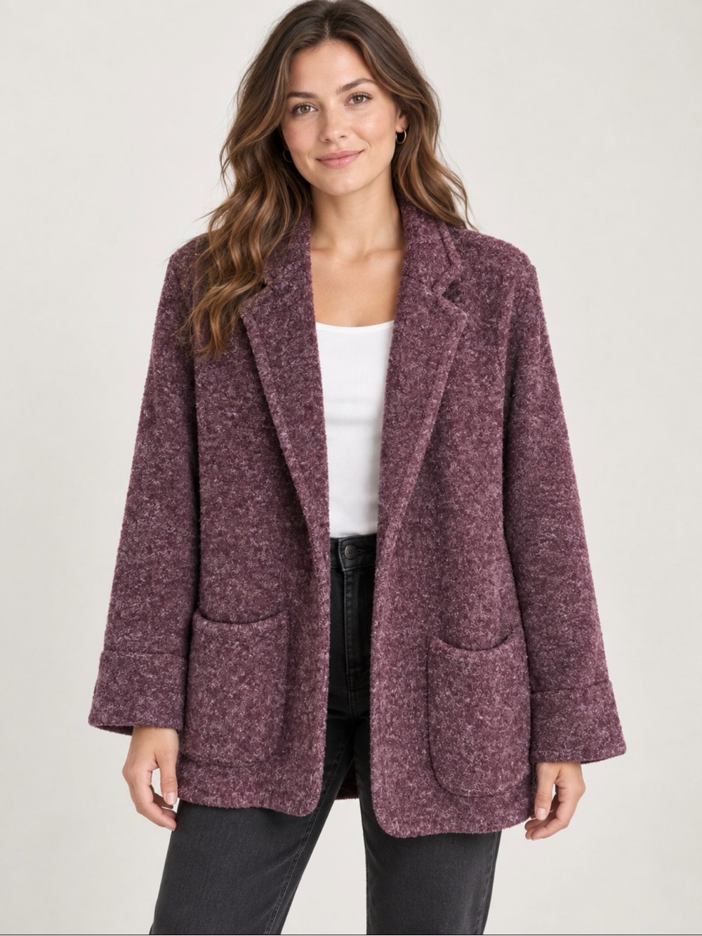 LL bean eggplant blazer Cardin style coat coatigan size large